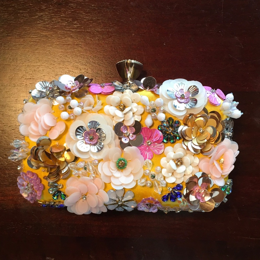 Embellished Yellow Floral Evening Clutch